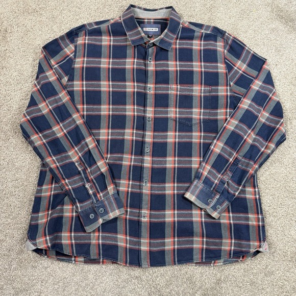 32 Bar Blues Plaid Twill Flannel Button Shirt XXL Blue Red Long Sleeve Casual - Picture 3 of 8
